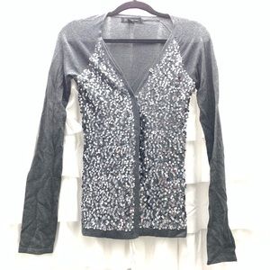 Gray Cashmere/silk, Sequin Overlay Cardigan INC